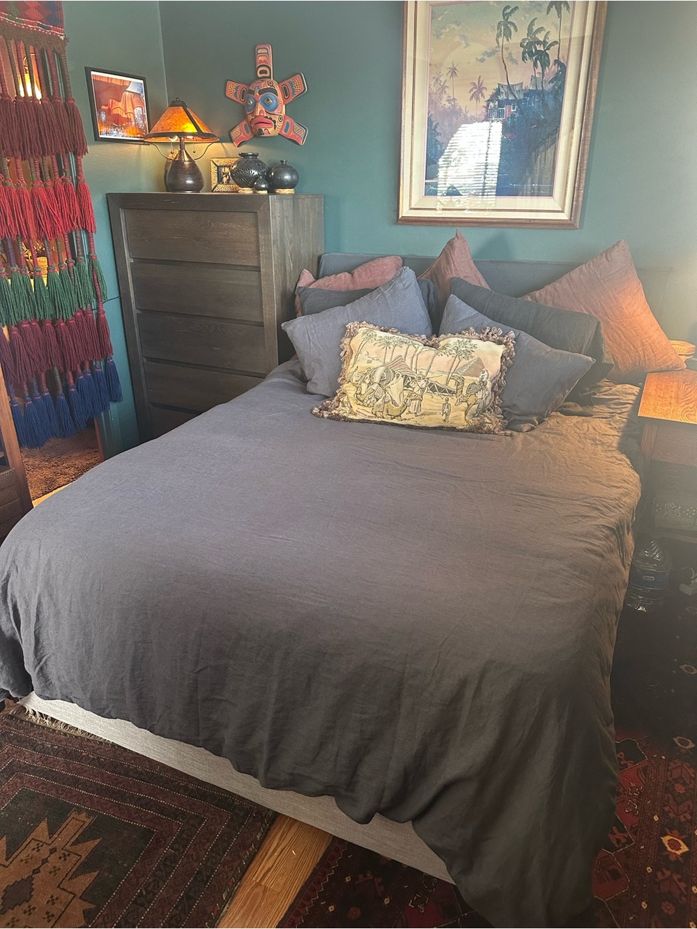 QUINCE European Linen Duvet Cover Set in Full/Queen & down comforter!! CHARCOAL